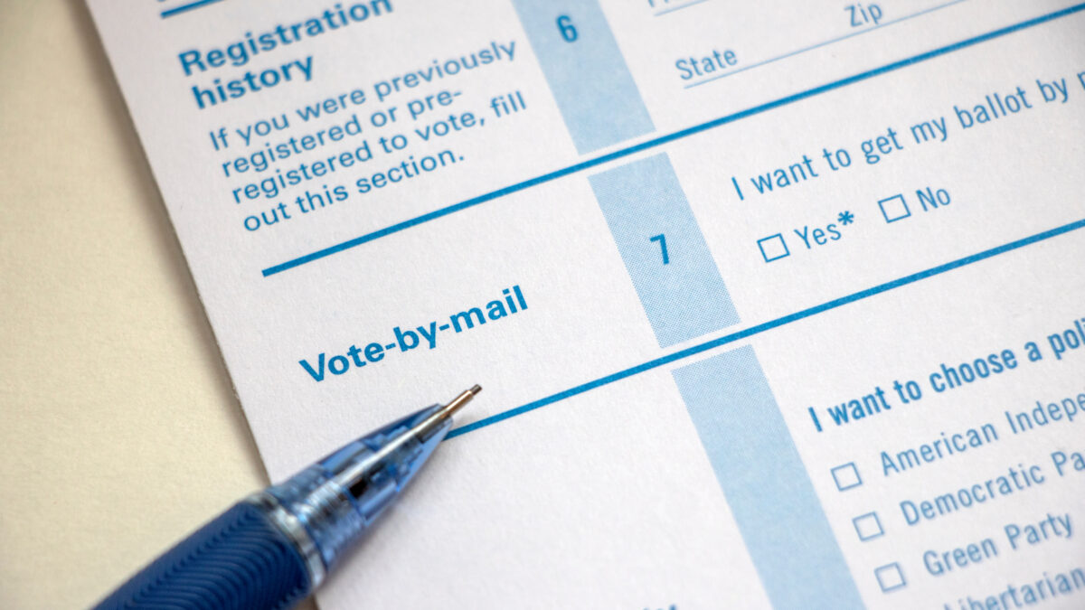 A close up of a voter registration form.